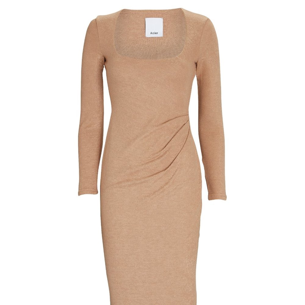 NWT Acler Highfield Knit Midi Dress, Size US4, Color Beige.